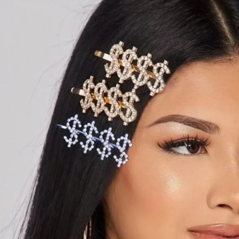 NEW Gold Bling $$$ word hair clip rhinestone‎ sparkle hair clip